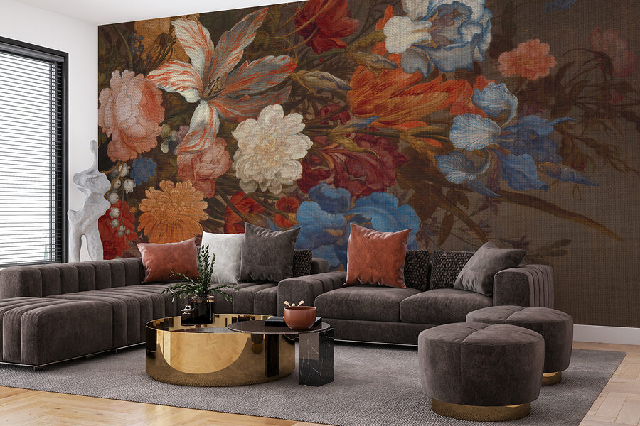 Peinture de fleurs sur une surface brune