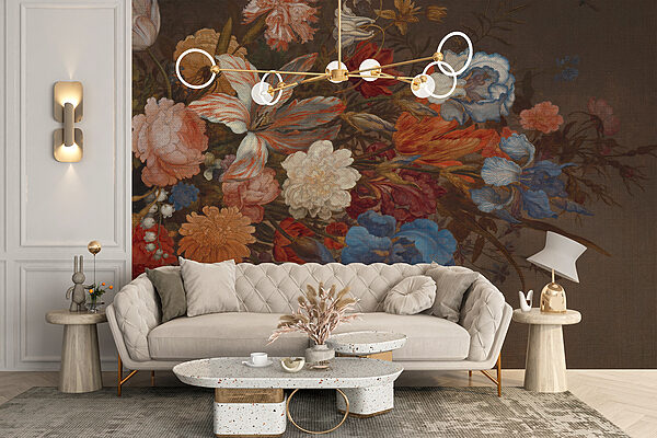 Peinture de fleurs sur une surface brune Peinture de fleurs sur une surface brune