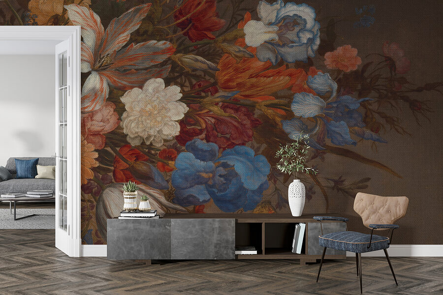 Peinture de fleurs sur une surface brune