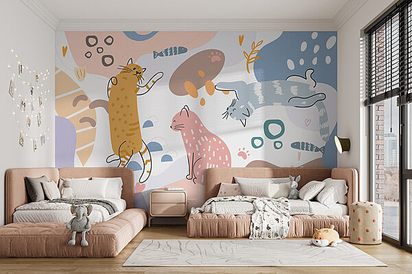 Groupe de chats sur fond coloré Groupe de chats sur fond coloré