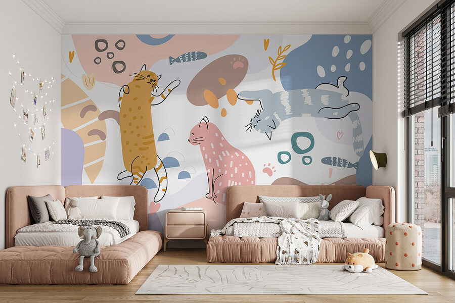 Groupe de chats sur fond coloré