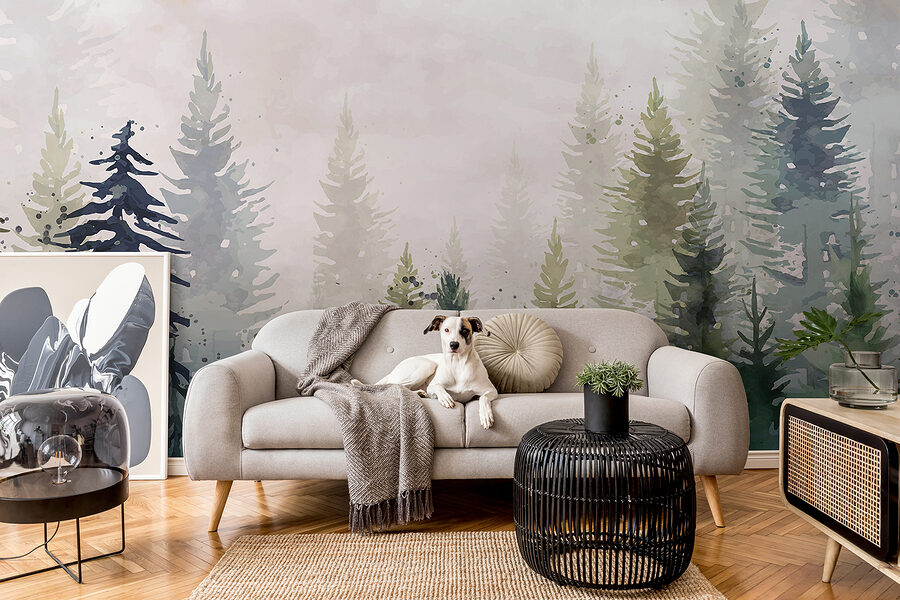 Peinture d'arbres dans le brouillard