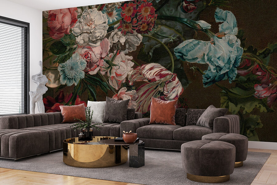 Peinture de fleurs sur fond sombre