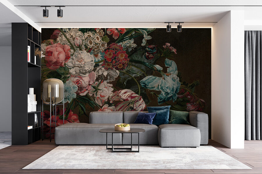 Peinture de fleurs sur fond sombre