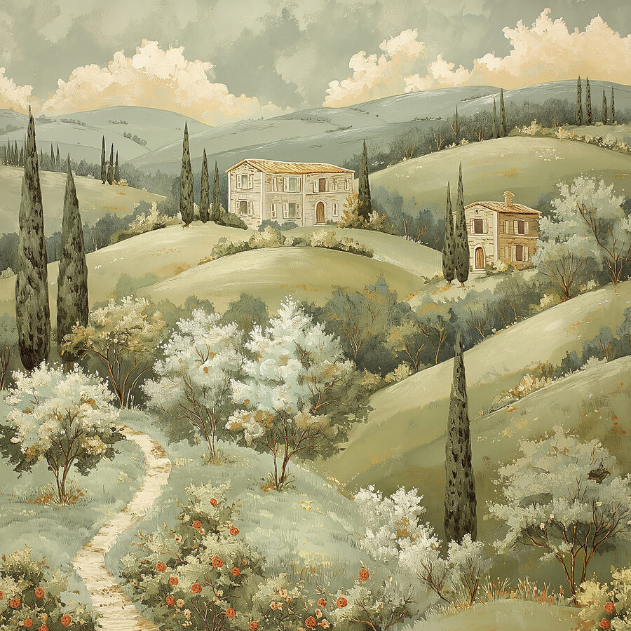 Peinture d'une maison sur une colline