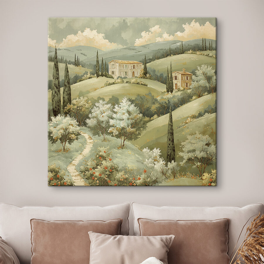 Peinture d'une maison sur une colline