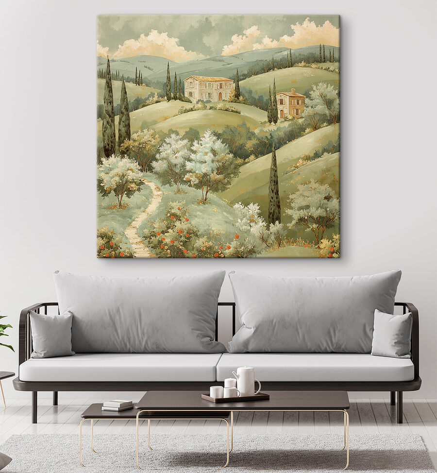 Peinture d'une maison sur une colline