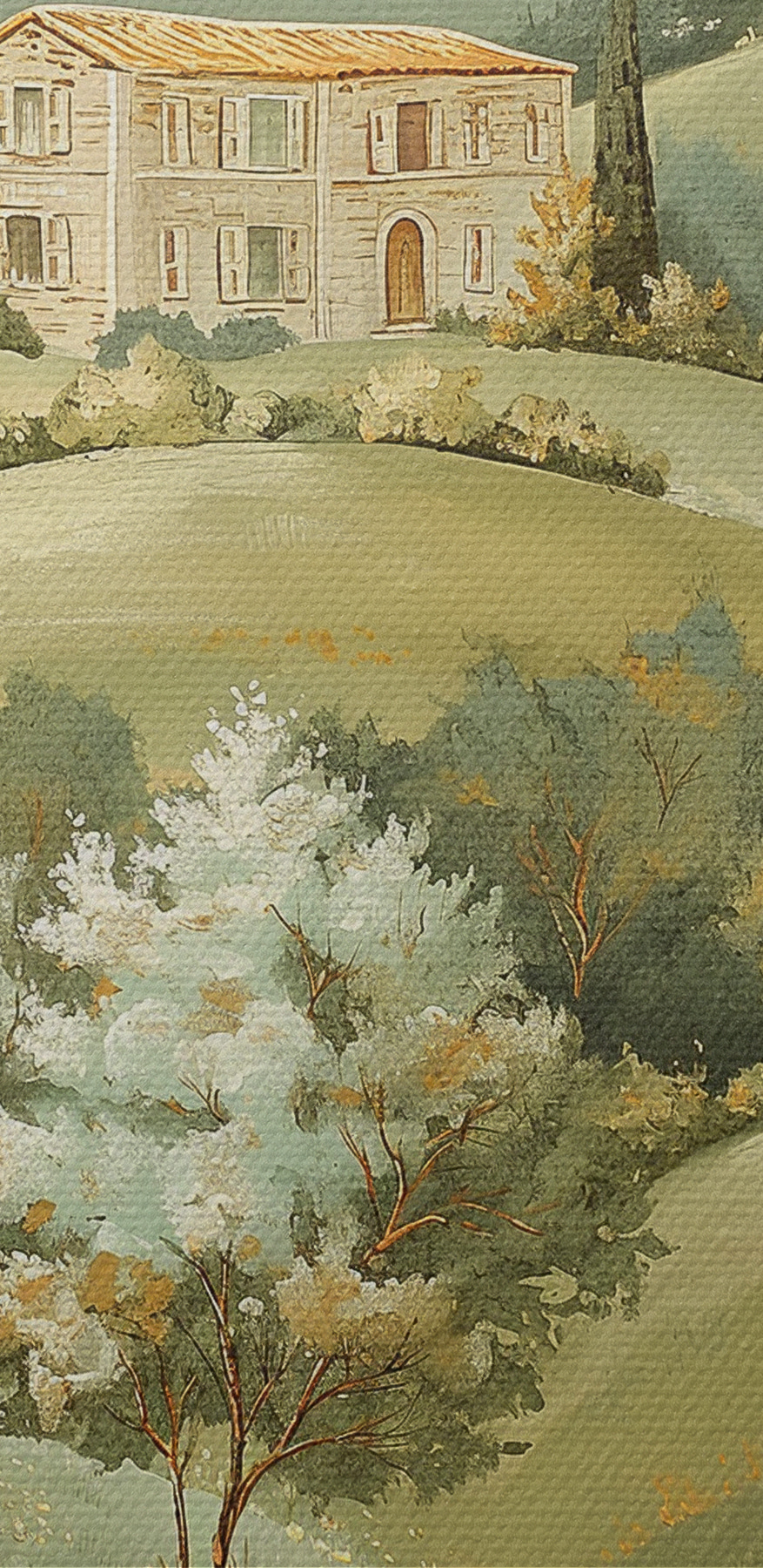 Peinture d'une maison sur une colline