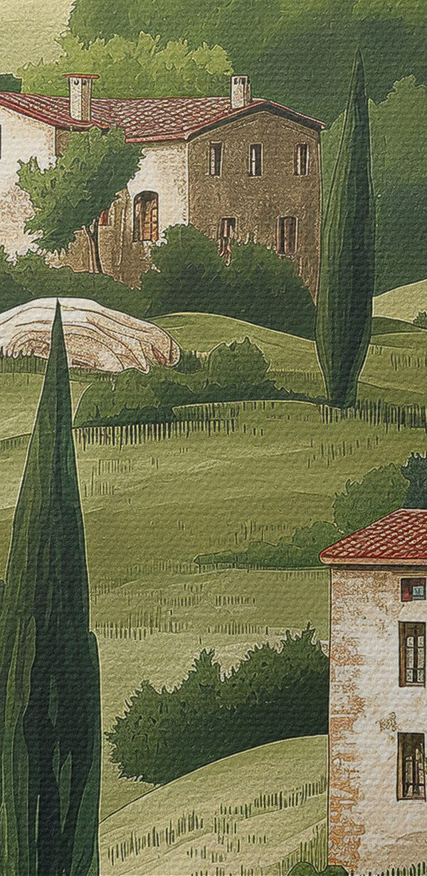 Peinture d'un paysage avec des maisons et des arbres Peinture d'un paysage avec des maisons et des arbres