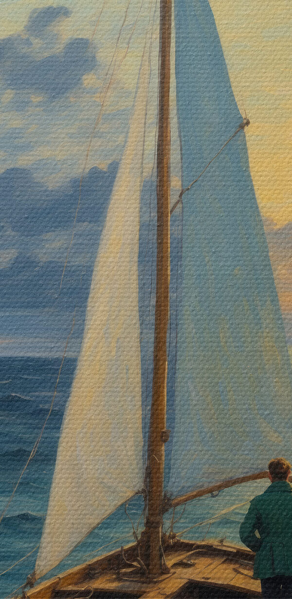 Peinture d'un homme dans un bateau dans l'océan Peinture d'un homme dans un bateau dans l'océan