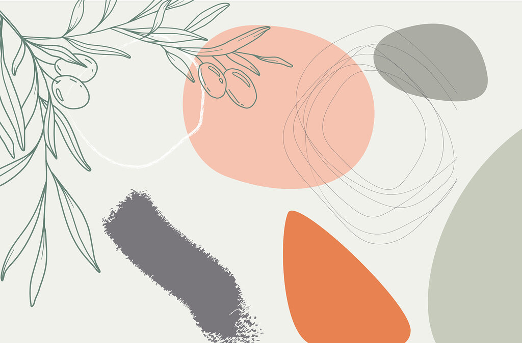 Graphisme d'une branche avec des olives et des cercles Graphisme d'une branche avec des olives et des cercles