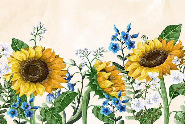 Groupe de tournesols et autres fleurs Groupe de tournesols et autres fleurs