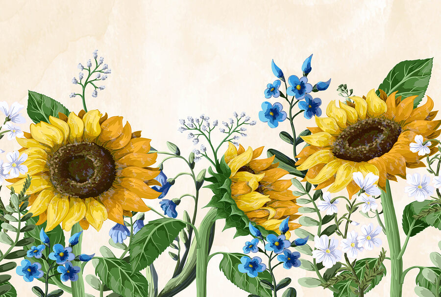 Groupe de tournesols et autres fleurs