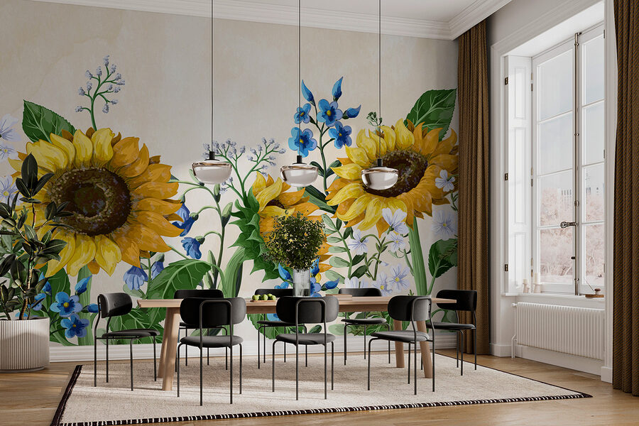 Groupe de tournesols et autres fleurs
