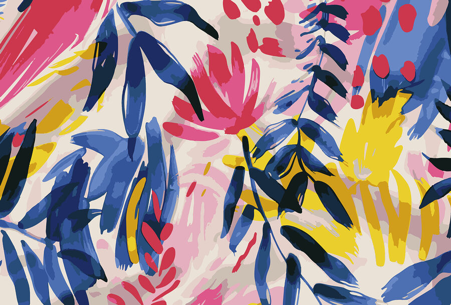 Motif floral coloré avec des feuilles