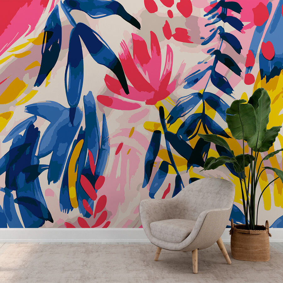 Motif floral coloré avec des feuilles