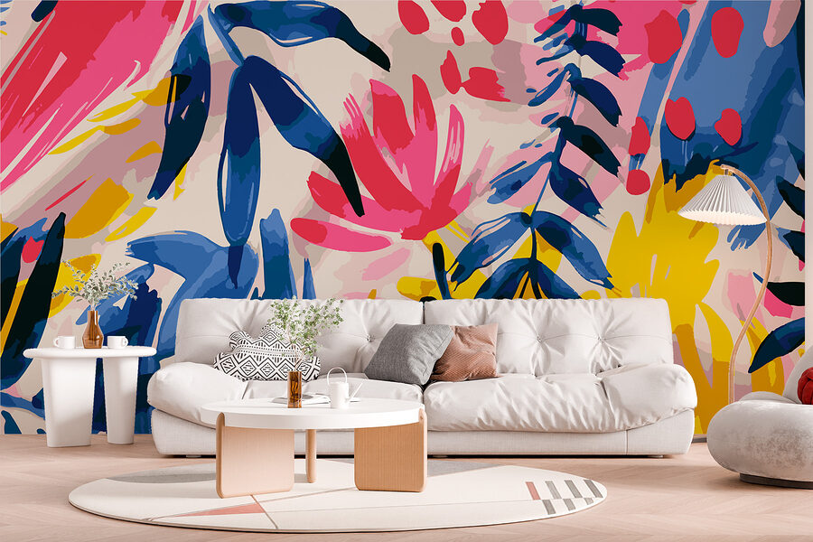 Motif floral coloré avec des feuilles