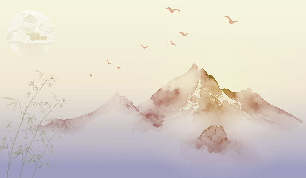 Peinture de montagnes et d'oiseaux Peinture de montagnes et d'oiseaux