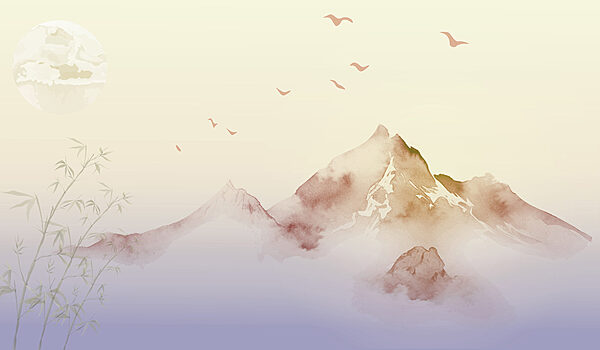 Peinture de montagnes et d'oiseaux Peinture de montagnes et d'oiseaux