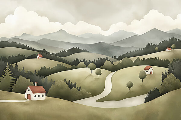 Paysage avec maisons et arbres Paysage avec maisons et arbres