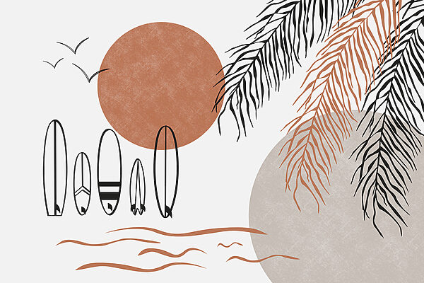 Planches de surf et feuilles de palmier Planches de surf et feuilles de palmier