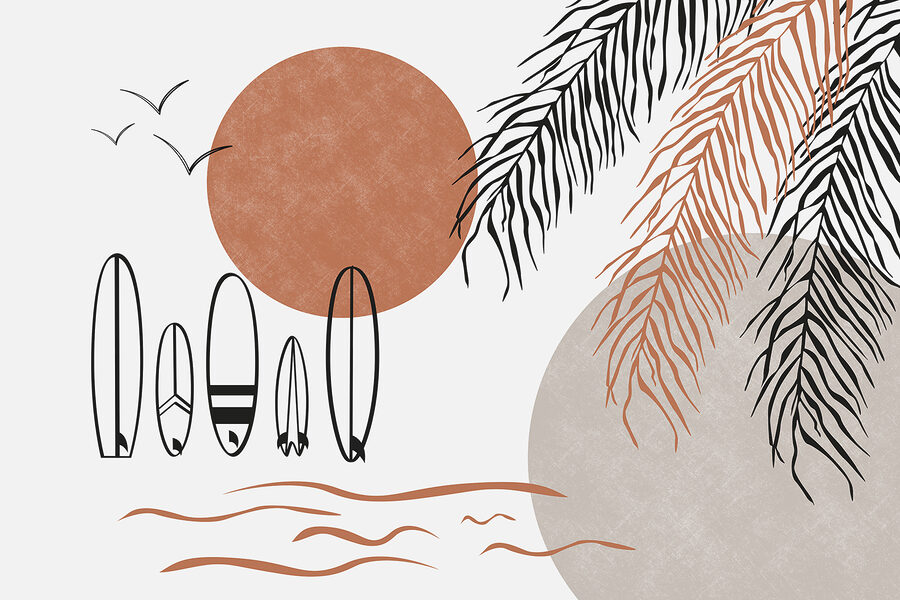 Papier peint Planches de surf et feuilles de palmier – Image 3