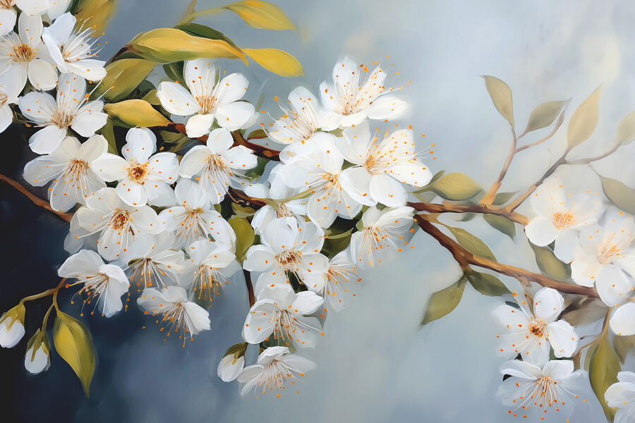 Fleurs blanches sur une branche Fleurs blanches sur une branche