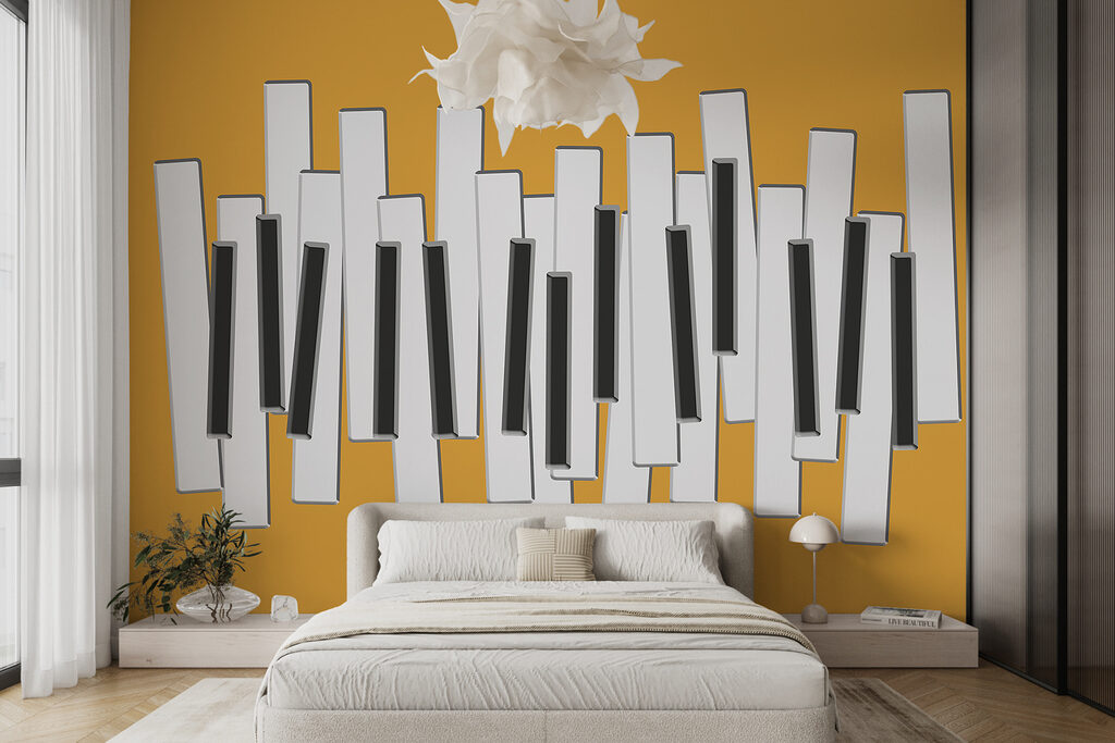 Piano keys on a yellow background