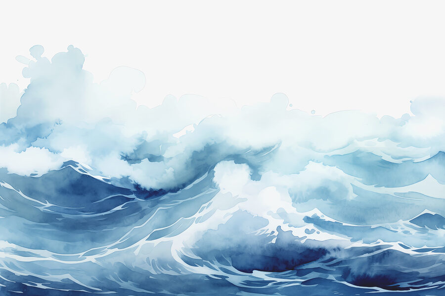 Aquarelle de vagues et de nuages