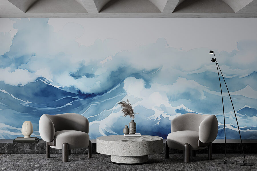 Aquarelle de vagues et de nuages