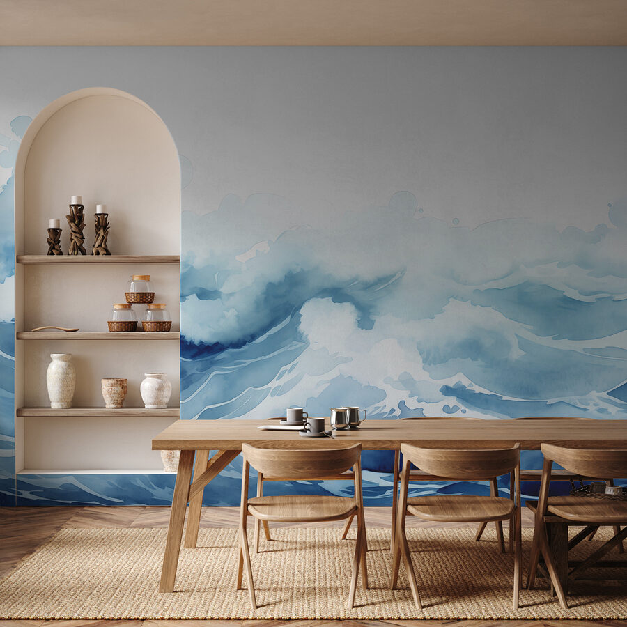 Aquarelle de vagues et de nuages
