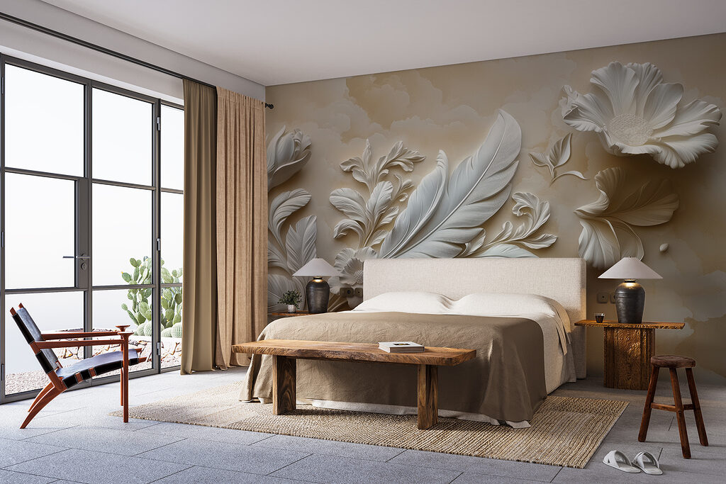 Motif floral blanc sur un mur w01355pib10mr 1024x683 - Motif floral blanc sur un mur