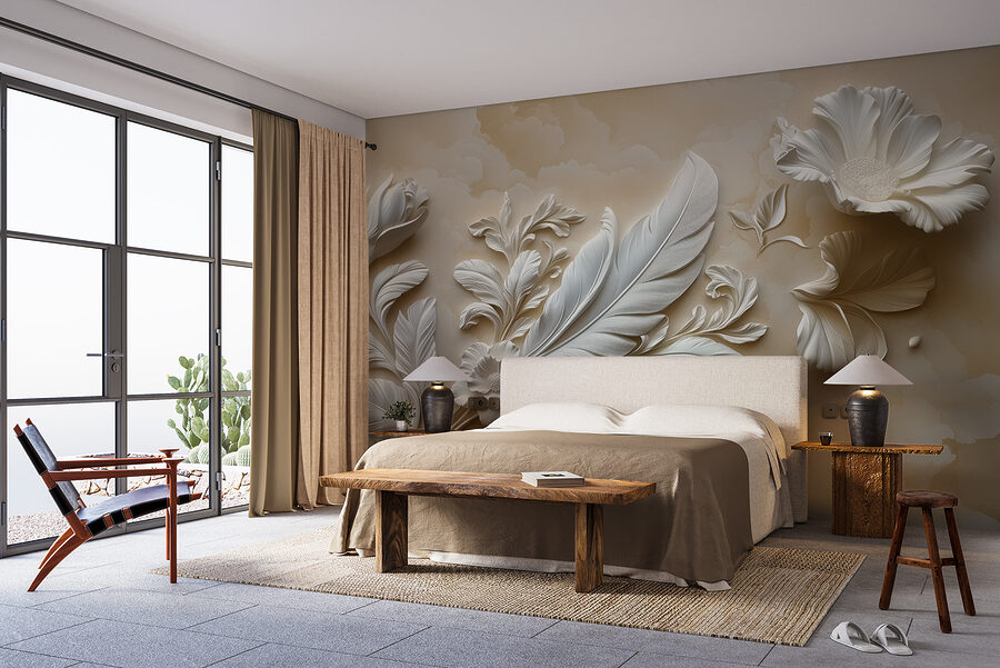 Motif floral blanc sur un mur