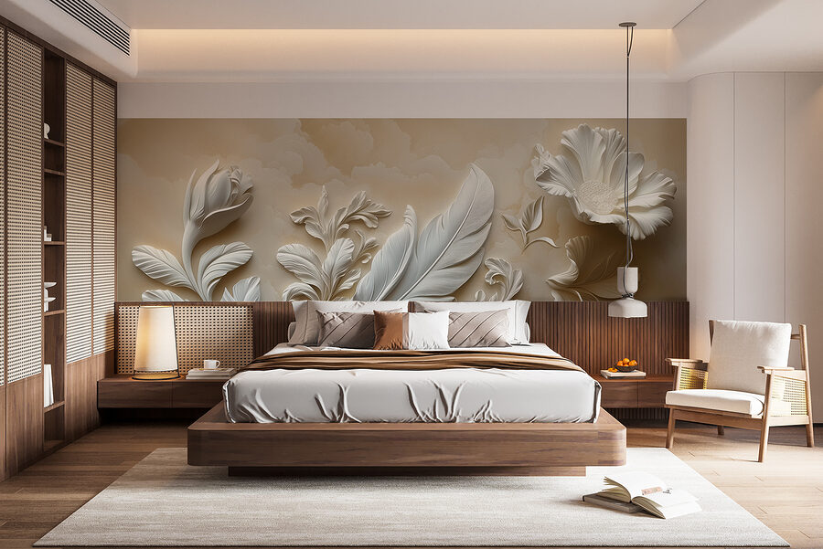 Motif floral blanc sur un mur