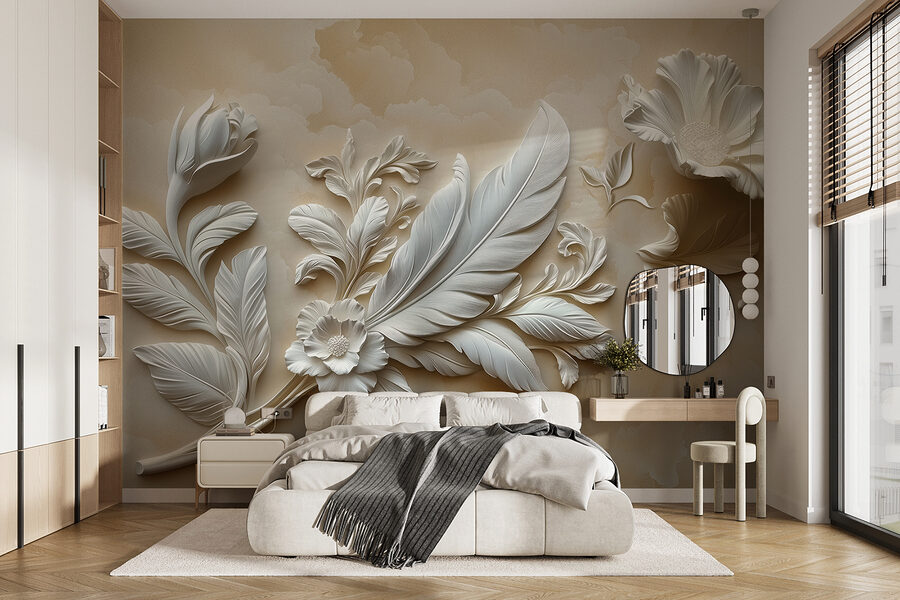Motif floral blanc sur un mur
