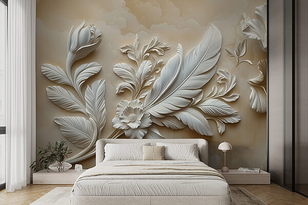 Motif floral blanc sur un mur Motif floral blanc sur un mur