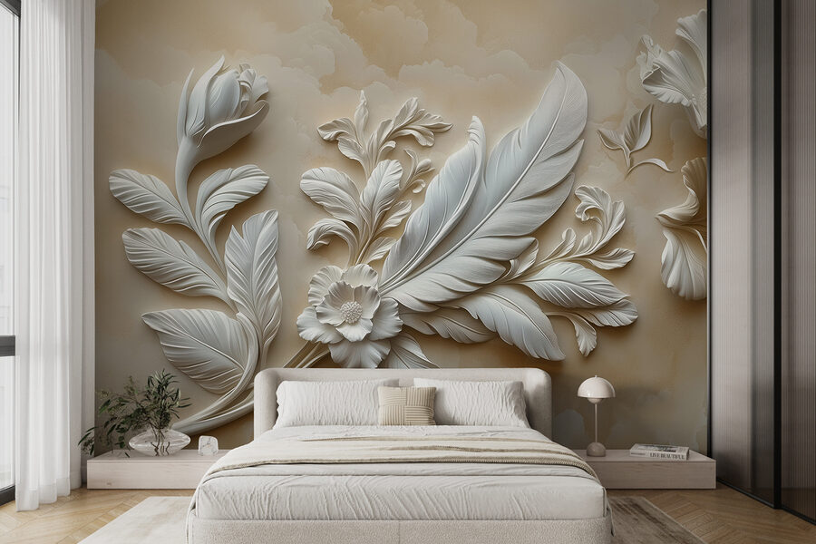 Motif floral blanc sur un mur
