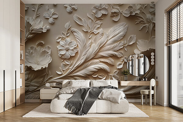 White floral design on a wall