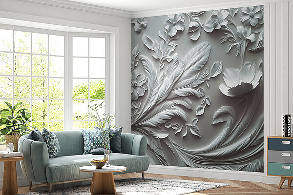 Mur blanc avec fleurs et feuilles Mur blanc avec fleurs et feuilles