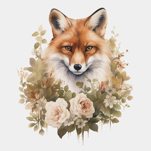 Renard avec des fleurs autour de lui Renard avec des fleurs autour de lui