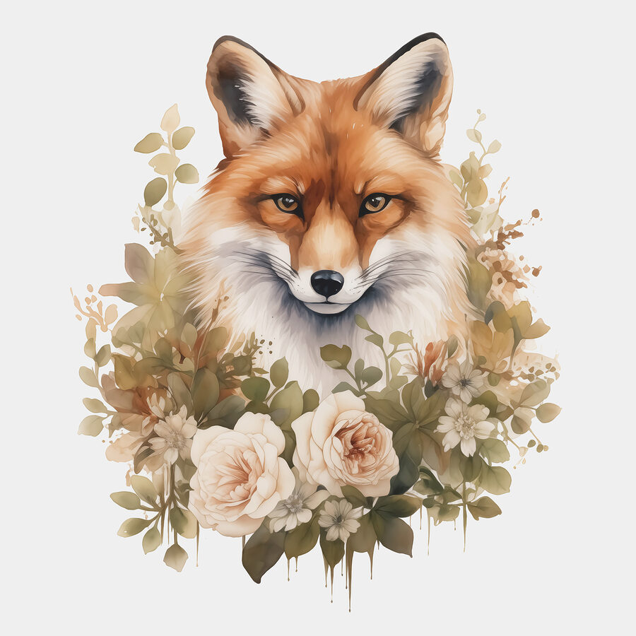 Renard avec des fleurs autour de lui Renard avec des fleurs autour de lui