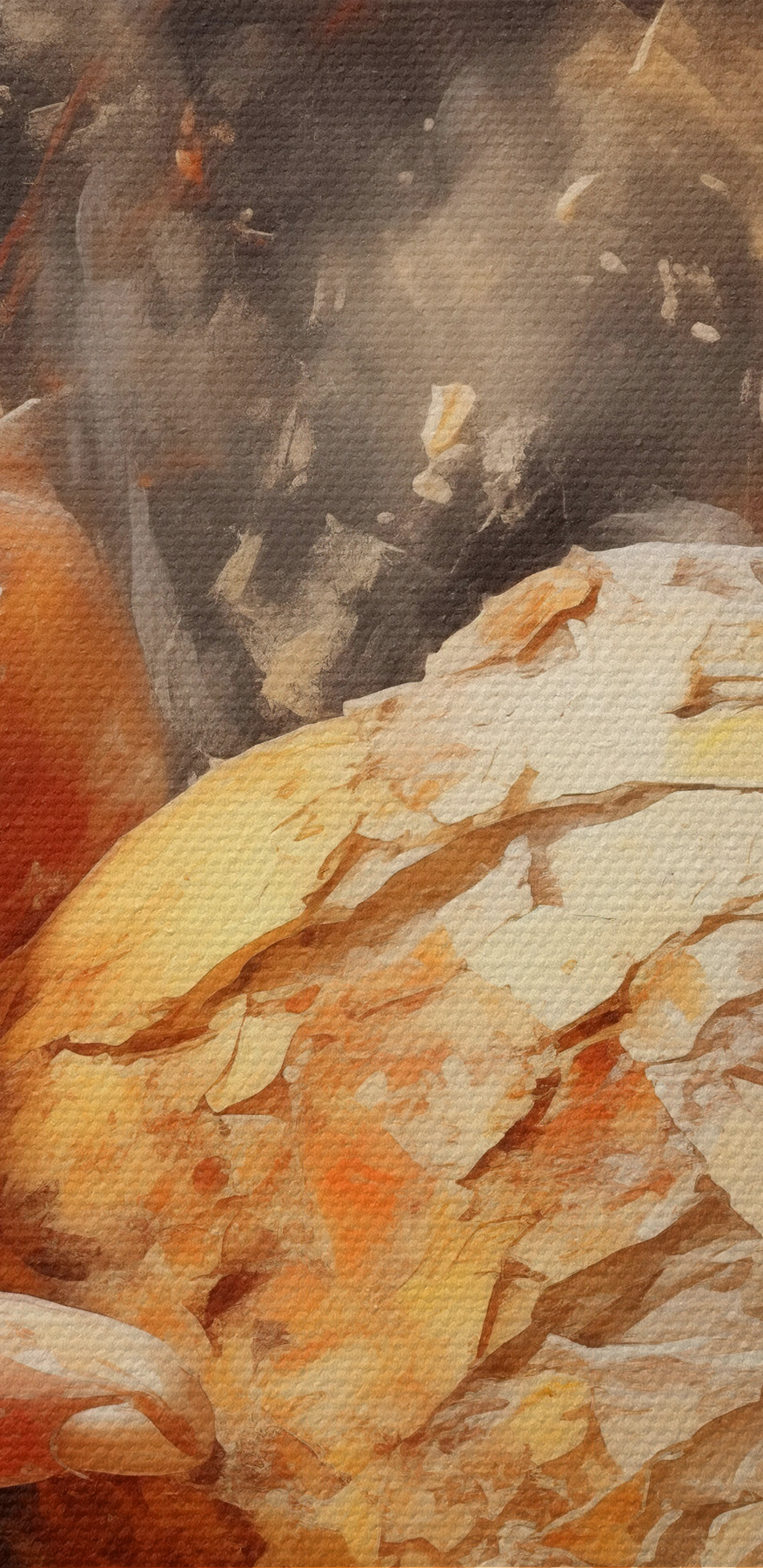 Peinture de mains tenant une boule de pain