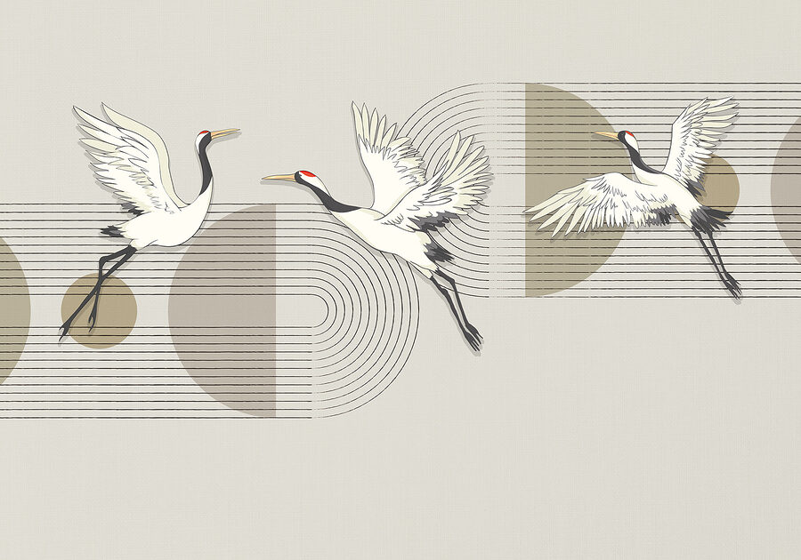 Groupe d'oiseaux volant au-dessus de notes de musique
