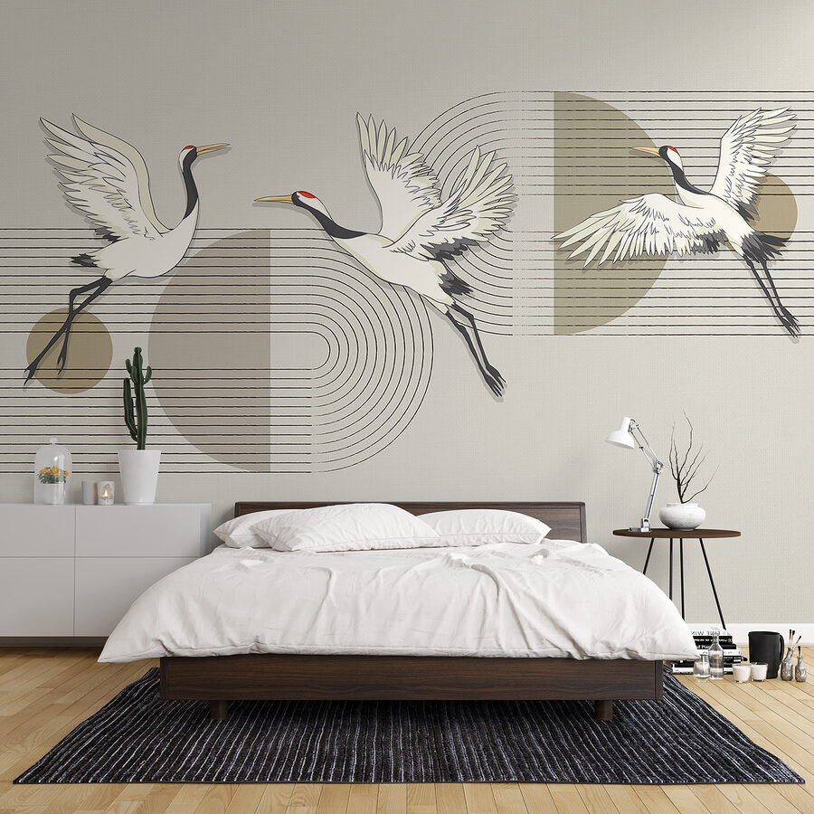 Groupe d'oiseaux volant au-dessus de notes de musique