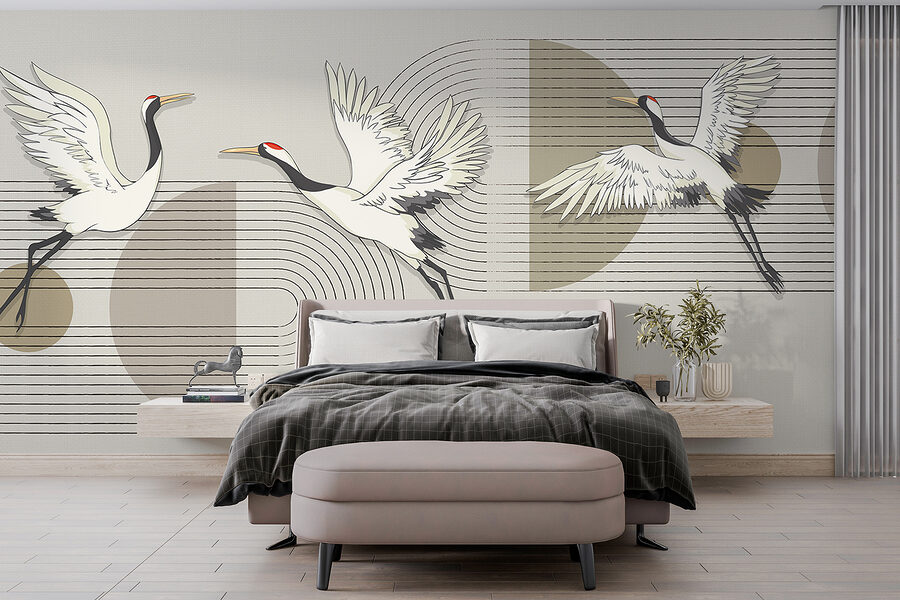 Groupe d'oiseaux volant au-dessus de notes de musique