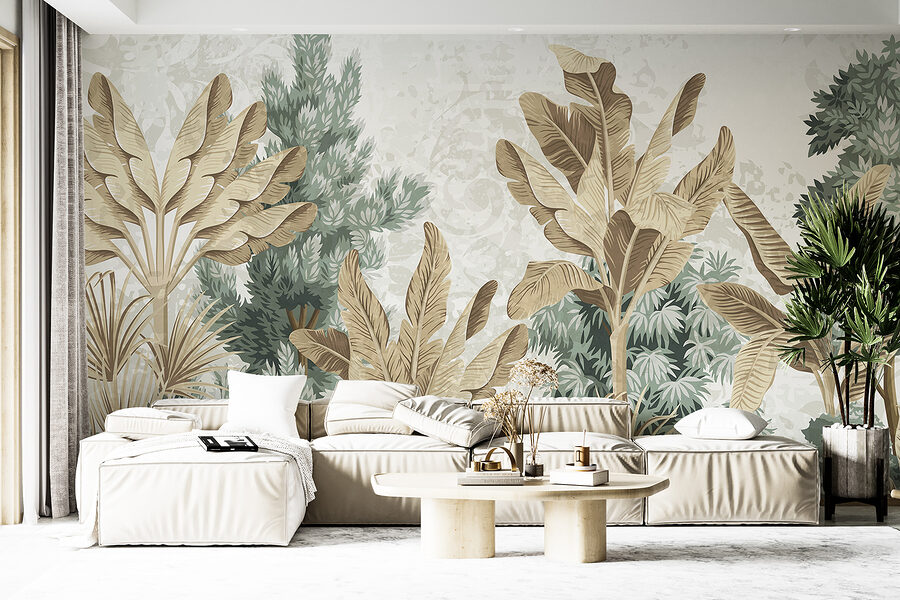 Papier peint avec une variété de plantes