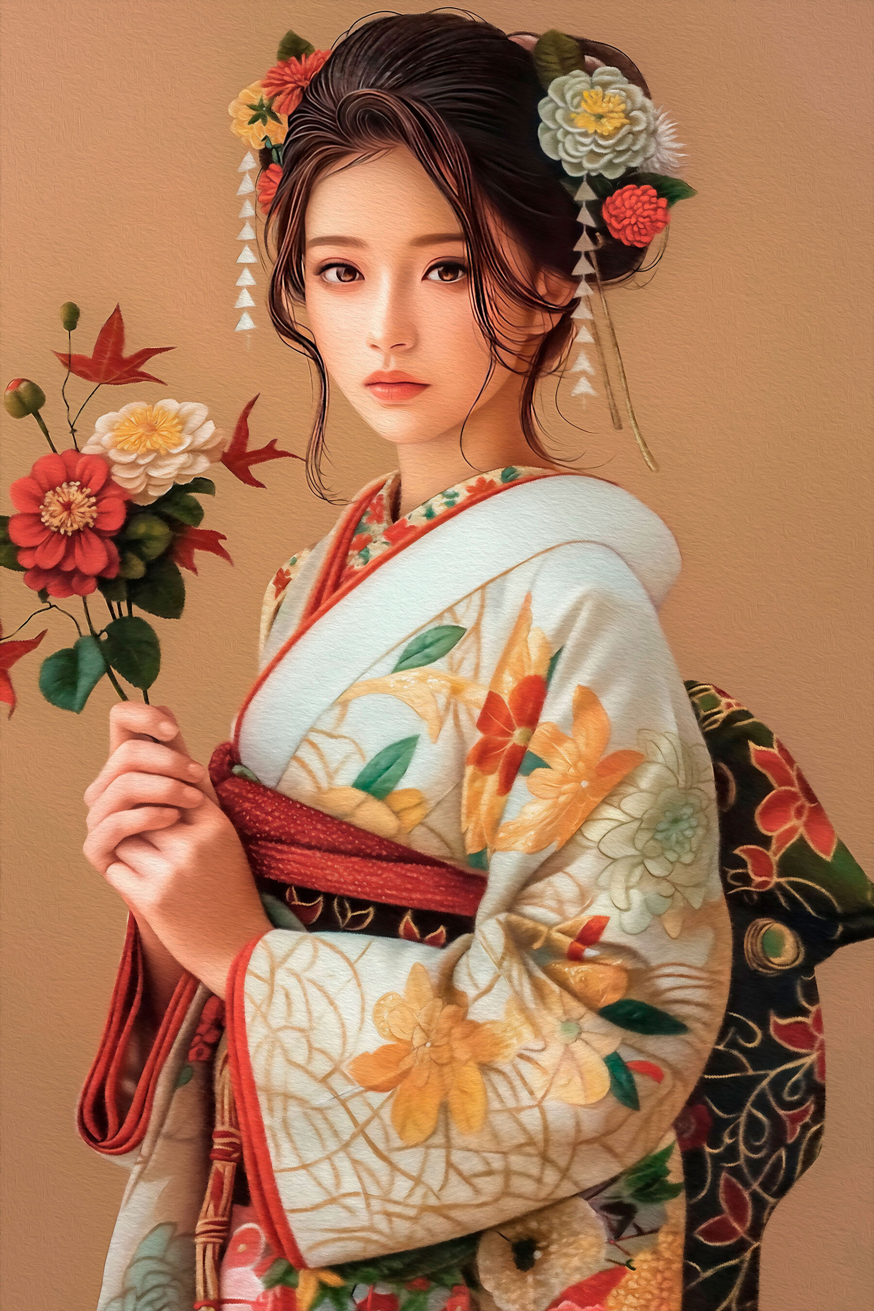 Woman holding flowers in her hair