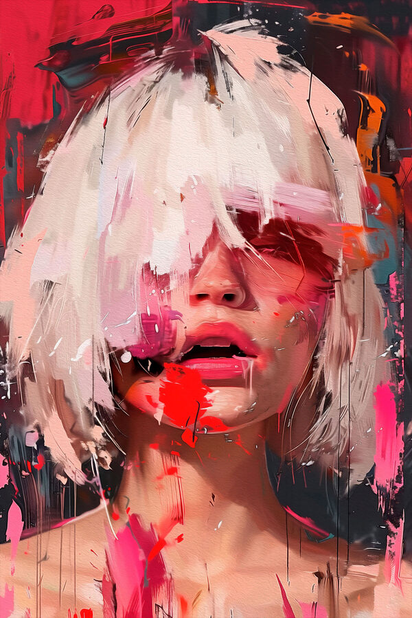 Femme aux cheveux blancs et à la peinture rose Femme aux cheveux blancs et à la peinture rose