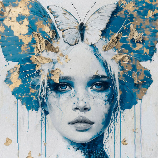 Femme avec un papillon sur la tête Femme avec un papillon sur la tête