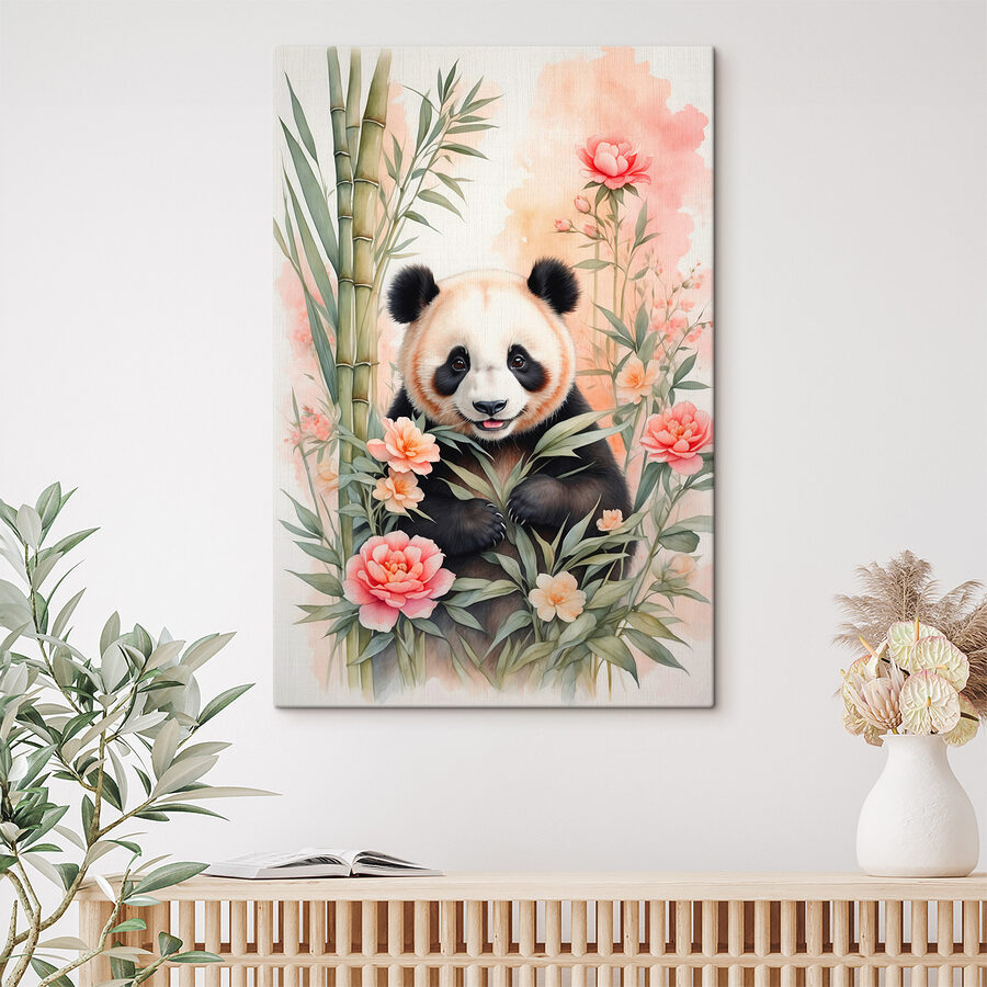 Ours panda avec fleurs et bambou Ours panda avec fleurs et bambou